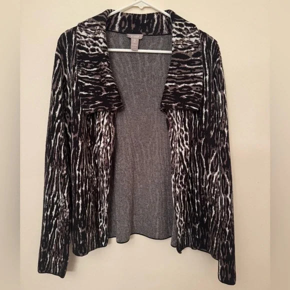 Chico's Open Cardigan Sweater Size 3 XL Animal Print Collar Knit Long Sleeve - Picture 1 of 5
